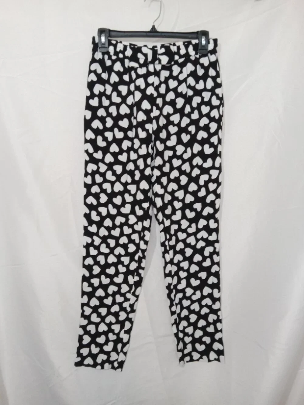 Kate Spade Dancing Hearts Pants XS Black White Heart Print Elastic Waist Bow Vis